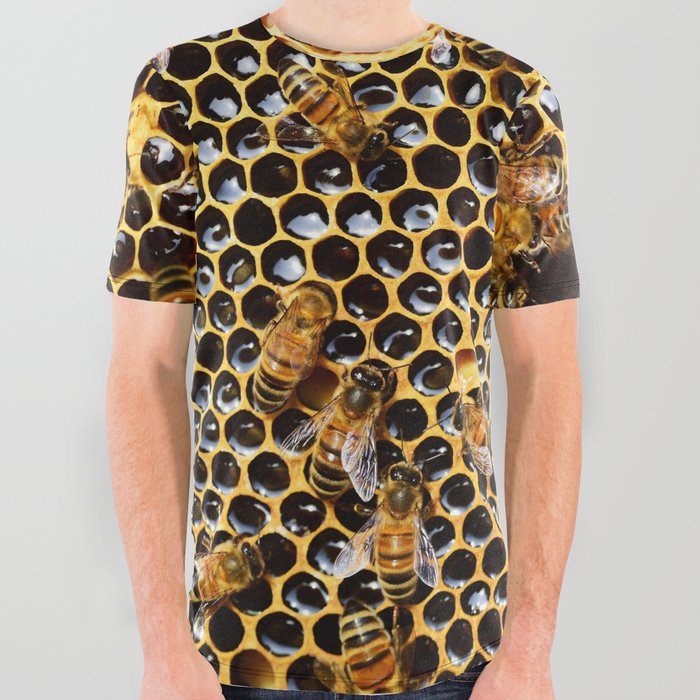 swarm of bees on honeycomb All Over Graphic Tee by Hayundya | Society6
