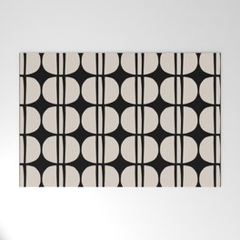 Mid Century Modern Geometric Pattern 157 Mid Mod Black and Linen White Welcome Mat
