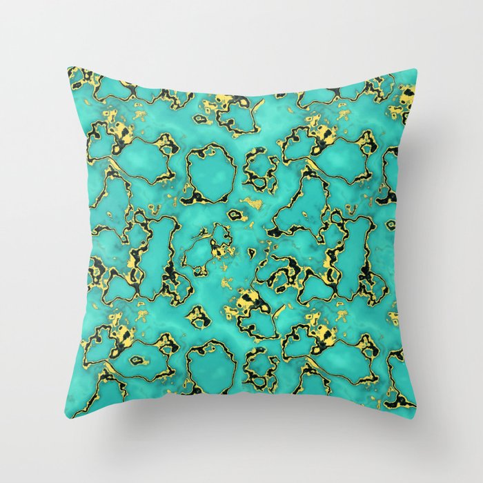Turquoie Gold Marble Green Mint Aqua Throw Pillow