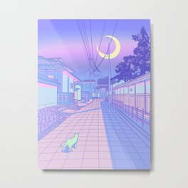 Kyoto Nights Metal Print | Kyoto, Night, 80S, Vaporwave, Osaka, Pastel, Manga, Moon, Cats, Cat 
