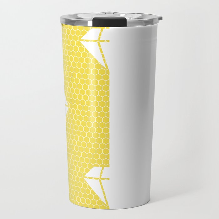 White Diamond Lace Vertical Split on Sunshine Yellow Travel Mug