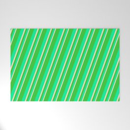 [ Thumbnail: Lime Green, Green & Bisque Colored Stripes Pattern Welcome Mat ]