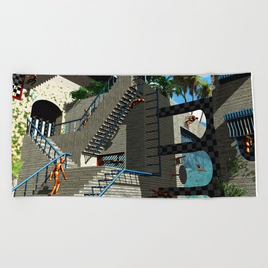 Optical Illusion - Tribute to Escher Beach Towel