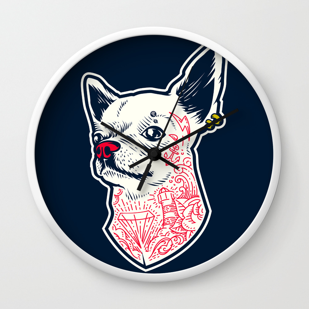 Funny Hipster Style Good Boy Dog Lover Tattoo Covered Chihuahua Wall Clock  by machmigo | Society6