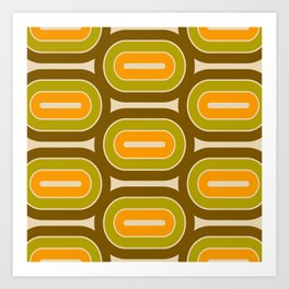 Retro 70s Style Geometric Design 749 Orange Green and Brown Art Print