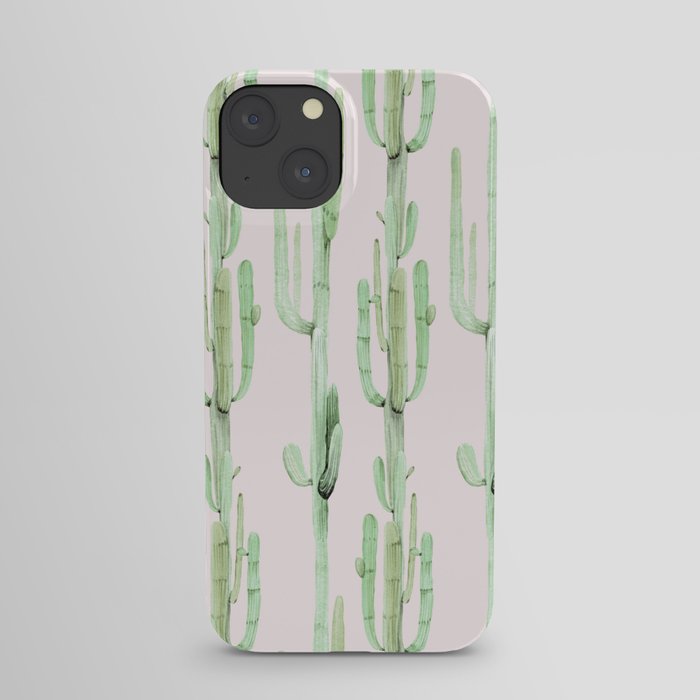 Green and Coral Pink Cactus Stack Pattern iPhone Case