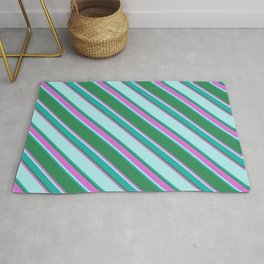 [ Thumbnail: Sea Green, Orchid, Turquoise & Light Sea Green Colored Lined Pattern Rug ]