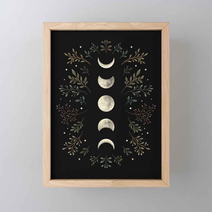 Moonlight Garden - Olive Green Framed Mini Art Print