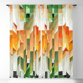 Geometric Tiled Orange Green Abstract Design Blackout Curtain
