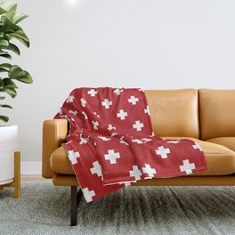 White Swiss Cross Pattern on Red background Throw Blanket