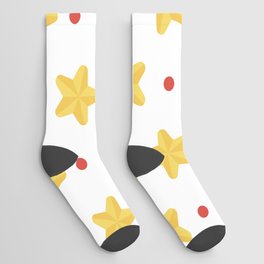 Christmas Pattern Yellow Golden Star Socks