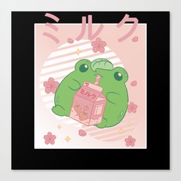 Cottagecore Aesthetic Frog Kawaii Strawberry Milk Canvas Print