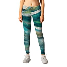 Obedient Wind and Waves Leggings | Nature, Ocean, Acrylic, Modern, Flowing, River, Wind, Lake, Water, Impressionist 