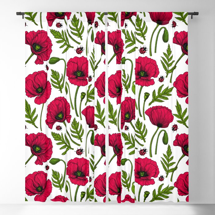 Red poppies and ladybugs Blackout Curtain