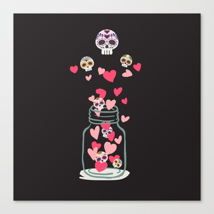 Sugar Skull Love Jar Canvas Print