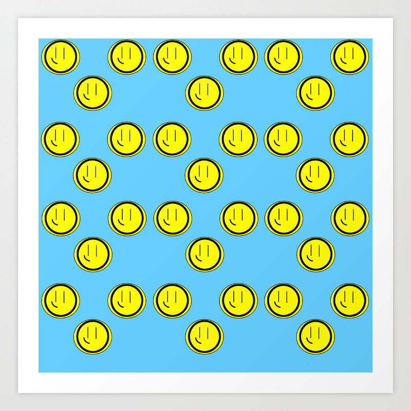 Smiley Faces Blue Sky Background Art Print By Rainbowchildcreation Society6