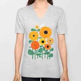 Sunflower and Bee V Neck T Shirt