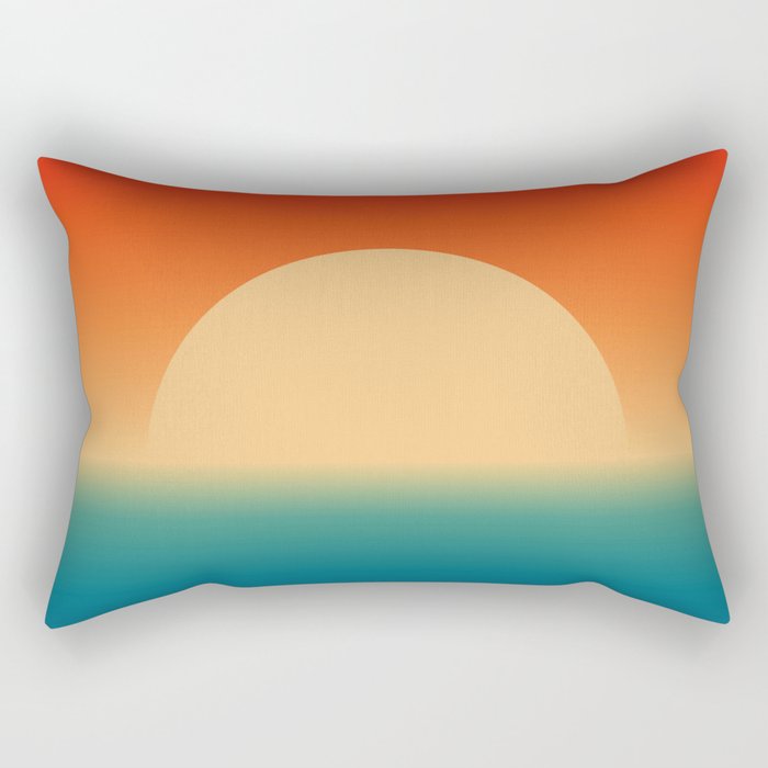 Sunset and Sea, Minimalist Retro Gradient 70s Sun Rectangular Pillow