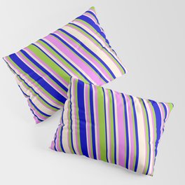 [ Thumbnail: Blue, Green, Violet & Beige Colored Lines Pattern Pillow Sham ]