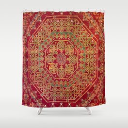 Bohemian Medallion VII // 15th Century Old Distressed Red Green Coloful Ornate Accent Rug Pattern Shower Curtain
