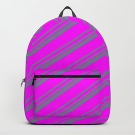 [ Thumbnail: Light Slate Gray and Fuchsia Colored Lines/Stripes Pattern Backpack ]