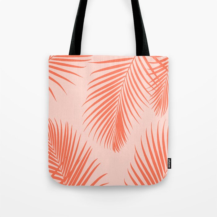 Coral Tropical Palms Pattern Tote Bag
