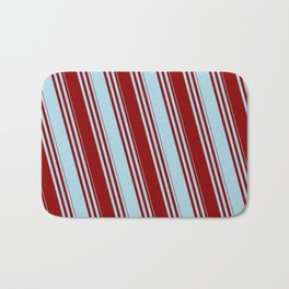[ Thumbnail: Dark Red & Light Blue Colored Striped Pattern Bath Mat ]