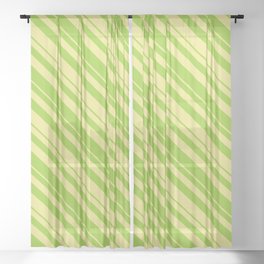 [ Thumbnail: Green and Tan Colored Lined/Striped Pattern Sheer Curtain ]