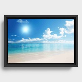 Beach Ocean Seaside Clouds Sun Sunshine Blues Framed Canvas