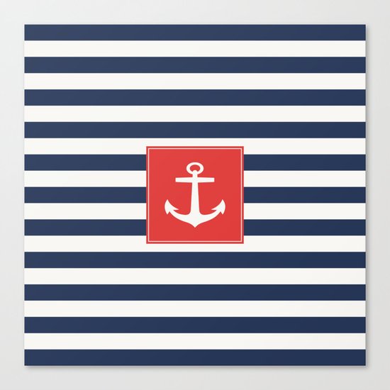 Anchor on blue and white stripes Canvas Print