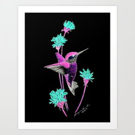 Neon Hummingbird - Fantasy  Art Print