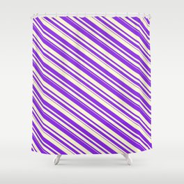 [ Thumbnail: Purple & Light Yellow Colored Stripes/Lines Pattern Shower Curtain ]