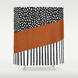 Polka Dots and Stripes Pattern (black/white/burnt orange) Shower Curtain
