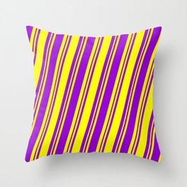 [ Thumbnail: Yellow & Dark Violet Colored Lined Pattern Throw Pillow ]