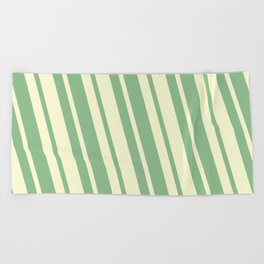 [ Thumbnail: Dark Sea Green and Light Yellow Colored Striped/Lined Pattern Beach Towel ]