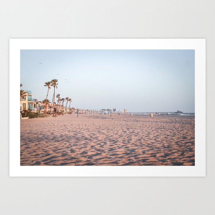 Newport Beach Modern and Vintage Beach Aesthetic Photography of Horizon Landscape with Pier Art Print