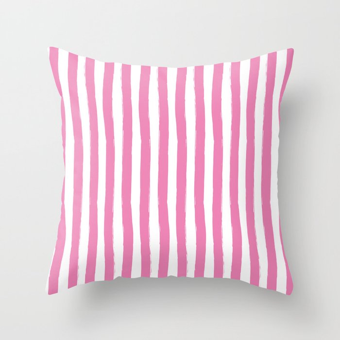 Pink and White Cabana Stripes Palm Beach Preppy Throw Pillow