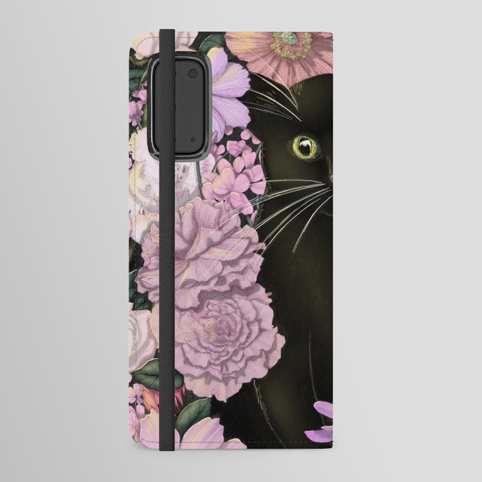 Little Black Garden Cat - Pink Flowers Android Wallet Case