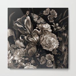 Vintage Floral Sepia Metal Print