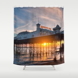 Great Britain Photography - Sunset Over Brighton Palace Pier Amusement Park Shower Curtain