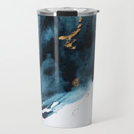 A Minimal Sapphire and Gold Abstract piece in blue white and gold by Alyssa Hamilton Art  Travel Mug
