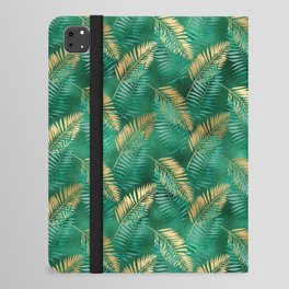 Gold Green Metallic Palm Leaves Pattern iPad Folio Case