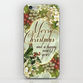 Vintage victorian Merry Christmas card. iPhone Skin