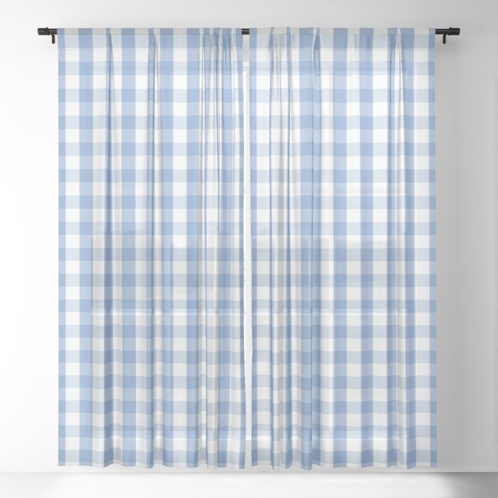 Classic Pale Blue Pastel Gingham Check Sheer Curtain