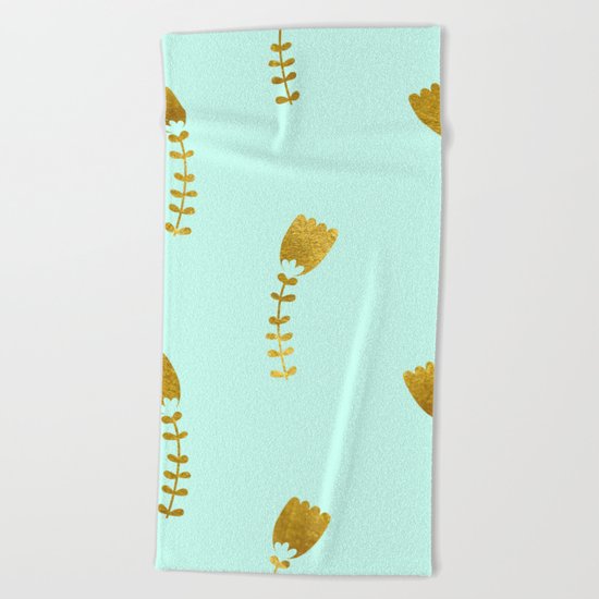 Mint Gold Foil 03 Beach Towel