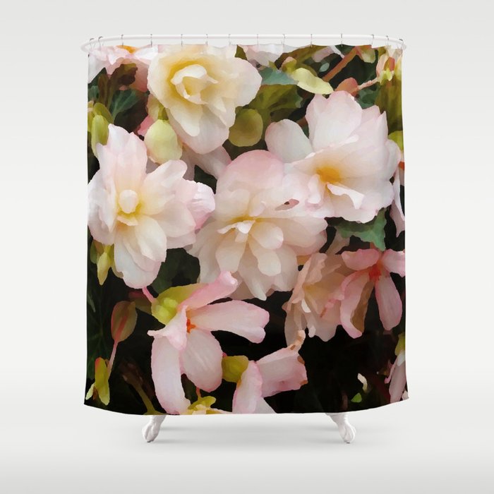 Painted Abstract Floral Pink White Yellow Shower Curtain