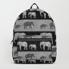 Black and White Elephant Families on Velvet Backpack