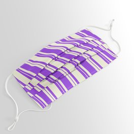 [ Thumbnail: Beige and Purple Colored Lined Pattern Face Mask ]