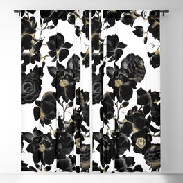 Modern Elegant Black White and Gold Floral Pattern Blackout Curtain
