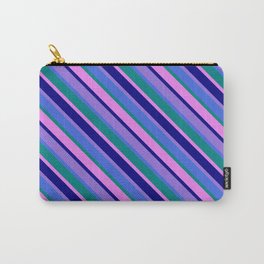 [ Thumbnail: Purple, Royal Blue, Teal, Violet & Blue Colored Stripes/Lines Pattern Carry-All Pouch ]